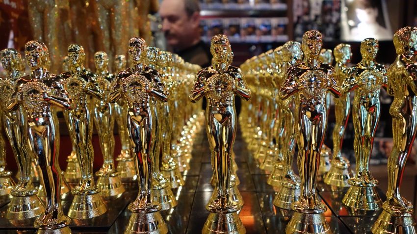 Oscars statuettes are lined up in a local souvenir shop 10 days prior to this year's upcoming Oscars, the 85th Academy Awards, in Hollywood, California, on February 14, 2013. The ceremony is scheduled for February 24, 2013.