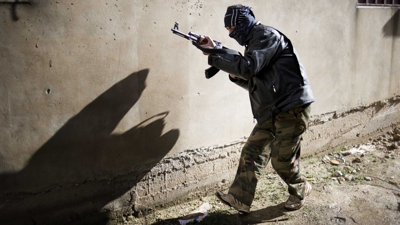A rebel takes position in Al-Qsair on January 27.