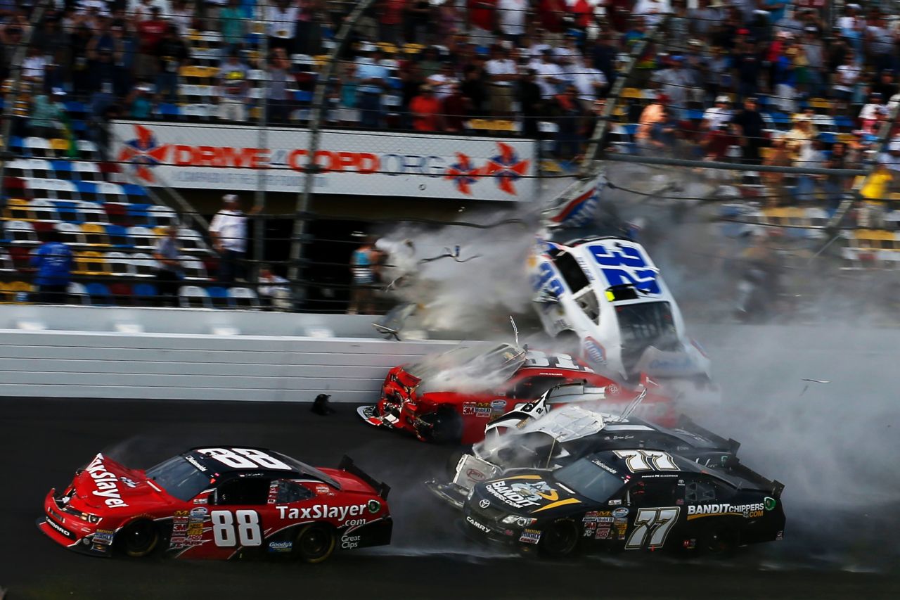 Larson's car then made impact with the fence separating the grandstand from the track, severing his engine from his vehicle.