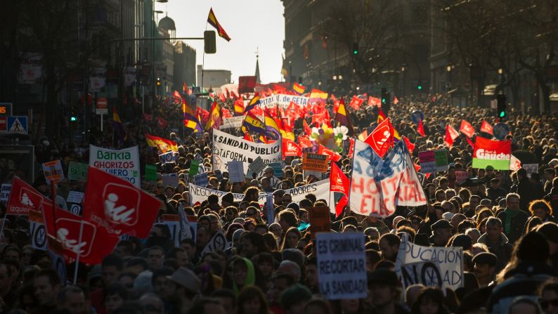 Demonstrators protest on February 23, in Madrid.