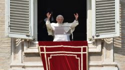Pope Benedict XVI celebrates his last Sunday prayers on Sunday at St Peter's Square in Vatican city.
