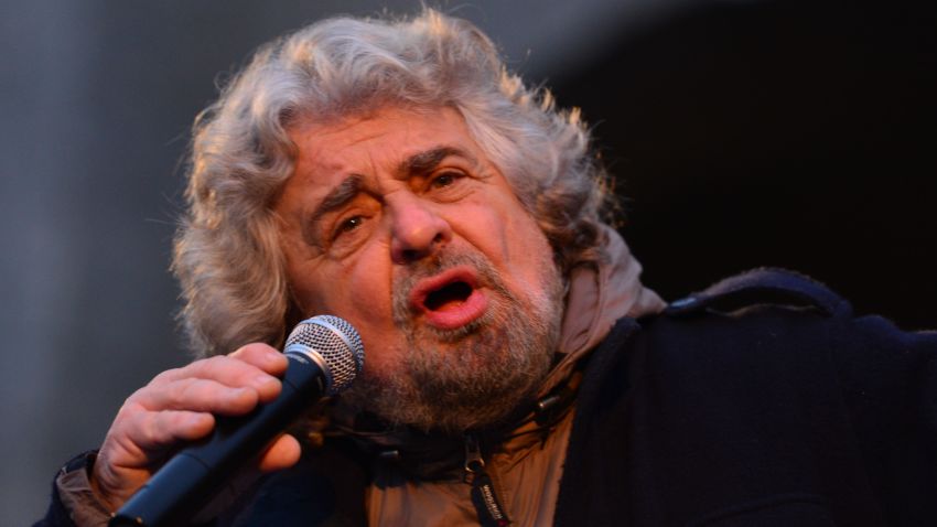 The head of Italy's populist Five Star Movement, comedian Beppe Grillo, addresses supporters during an electoral rally on February 12, 2013 in Bergamo, northern Italy. 