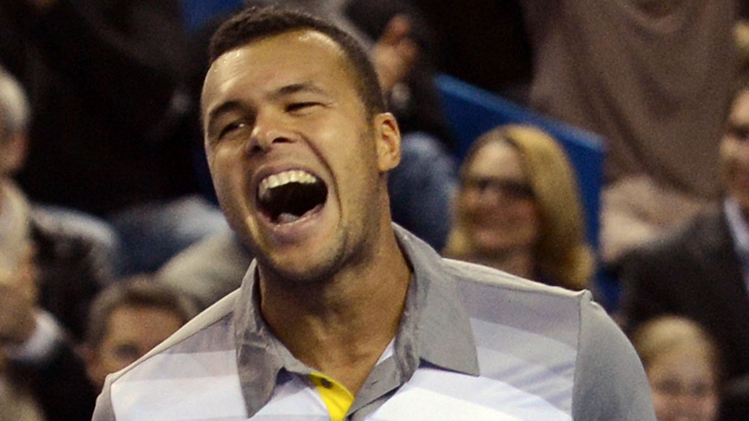 Jo-Wilfried Tsonga celebrates after closing out Tomas Berdych to win the Marseille Open title for the second time.