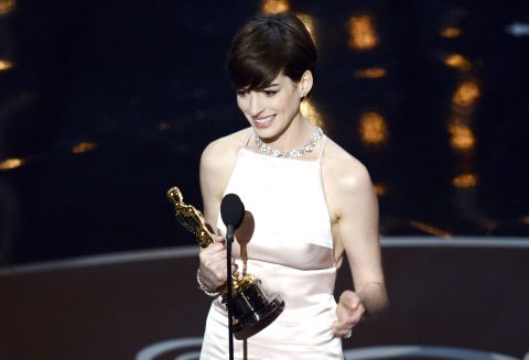 <strong>Anne Hathaway, best supporting actress:</strong> As Anne Hathaway accepted her first Oscar win for her work in "Les Miserables," the 30-year-old actress looked down at her statue and said, "It came true." After thanking everyone from her friends and family to the cast and crew of "Les Mis," Hathaway was also sure to thank her husband. "By far the greatest moment of my life was when you walked into it." 