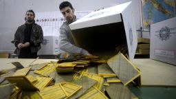 Workers open the ballots in a polling station in downtown Romein a polling station in Rome on February 25, 2013.