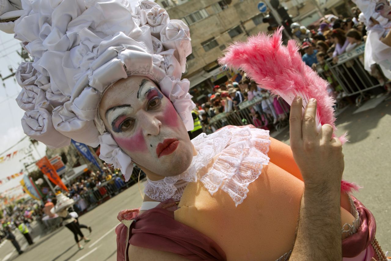 An Israeli man takes part in a parade in the central Israeli city of Netanya on February 24, 2013.