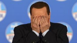 Italy's former Prime minister Silvio Berlusconi delivers a speech during a rally of his party 'Il Popolo della liberta' (People of the Freedom - PDL) in Rome, on February 7, 2013.