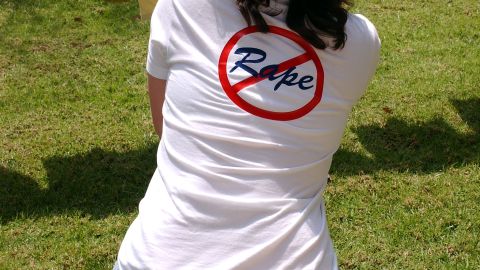  A student wears her message during a high school campus protest against sexual assault in 2004.