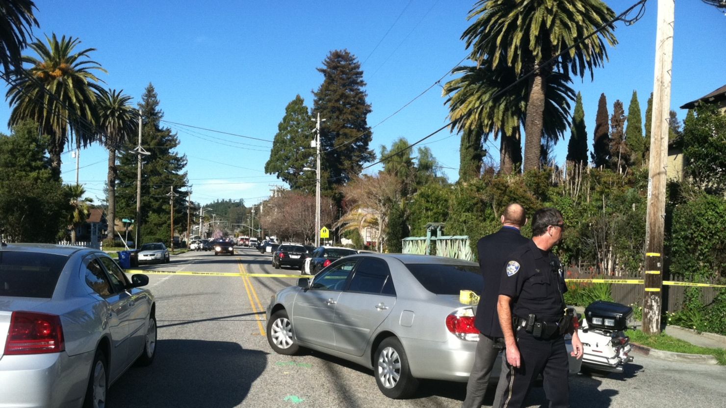 Police arrive on the scene in the aftermath of the shooting Tuesday of two police officers in Santa Cruz, California.