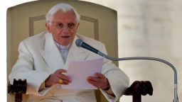 Pope Benedict XVI delivers a speech during his last weekly audience on February 27, 2013 at St Peter's square at the Vatican.