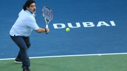 Diego Maradona, the man who led Argentina to World Cup glory in 1986, showed off ball skills of a different kind as he enjoyed a few rallies with fellow countryman Juan Martin del Potro at the Dubai Open Wednesday.