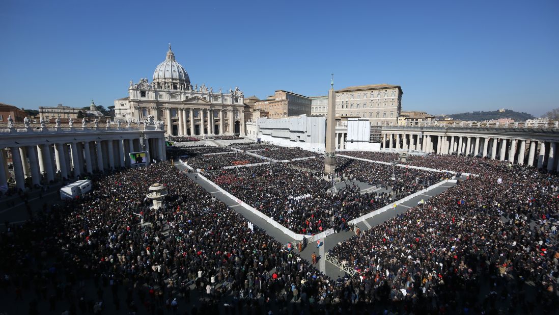 The faithful fill St. Peter's Square as Pope Benedict XVI attends his last public audience on Wednesday, February 27, in Vatican City.  Benedict's decision to resign earlier this month caught a lot of Vatican watchers, apparently even some in his inner circle, off-guard.