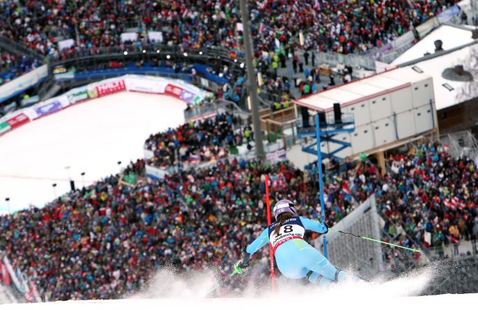 Maze tackles the steep slopes of Schladming, where she made history as the first Slovenian to win a title.