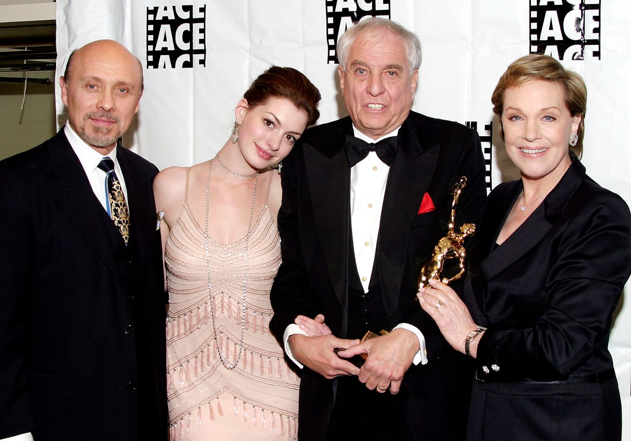 Many fans discovered Hathaway in the 2001 Disney film "The Princess Diaries." From left, Hector Elizondo, Hathaway, director Garry Marshall and Julie Andrews at the American Cinema Editors'  ACE Eddie Awards in 2004 in Beverly Hills, California.
