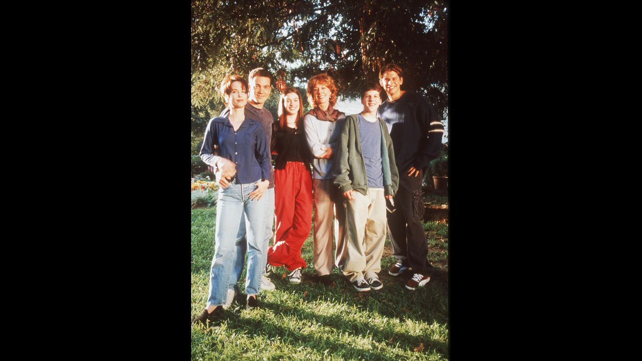 Hathaway starred in the short-lived Fox comedy-drama "Get Real," which ran from 1999 to 2000. From left, Debrah Farentino, Jon Tenney, Hathaway, Christina Pickles, Jesse Eisenberg and Eric Christian Olsen appeared in the show.