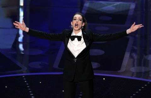 Hathaway performs at the Oscars in February  2011.