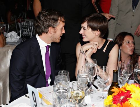 Hathaway with her husband, Adam Shulman, at the Women's Media Awards in November 2012 in New York. 
