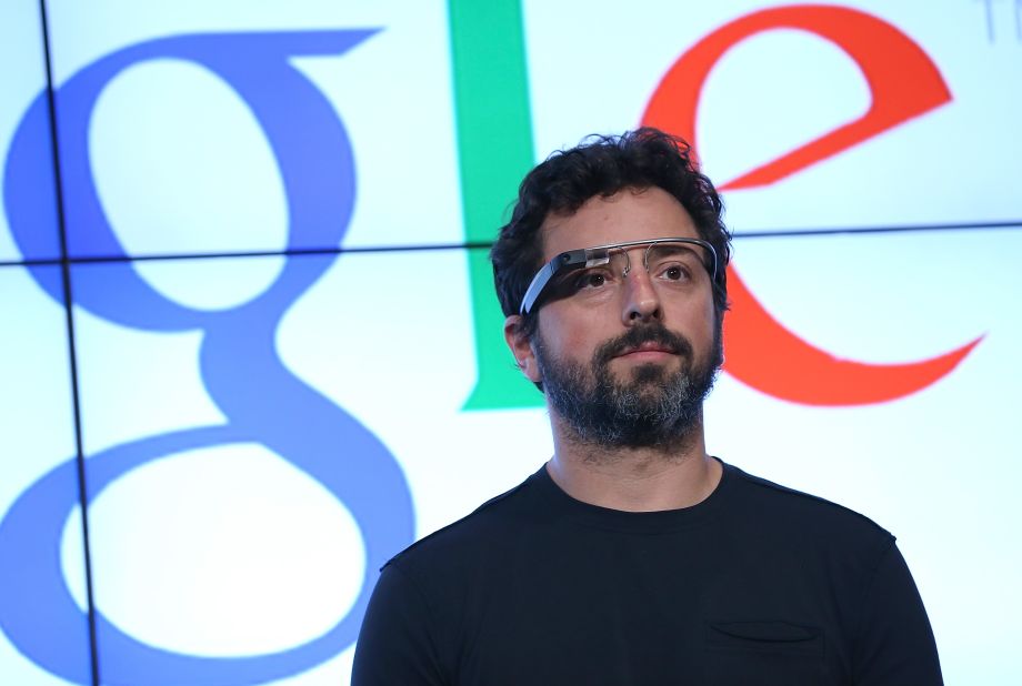 Google co-founder Sergey Brin models Google Glass.