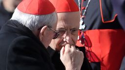Archbishop of Genova cardinal Angelo Bagnasco (C) attends Pope Benedict XVI's final general audience in St. Peter's Square on February 27, 2013 in Vatican City, Vatican.