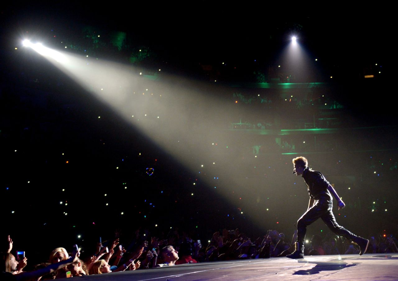 The Biebs has a knack for concert mishaps. He managed to <a href="http://marquee.blogs.cnn.com/2012/06/01/justin-bieber-runs-into-glass-again-vows-revenge/">run into a wall of glass backstage</a> in Paris in June 2012, and in the fall of that year, <a href="http://marquee.blogs.cnn.com/2012/10/01/bieber-gets-sick-on-stage-milk-was-a-bad-choice/">he got sick onstage</a> before moving on with his performance in Glendale, Arizona. Here he performs at the Staples Center in Los Angeles in October 2012.