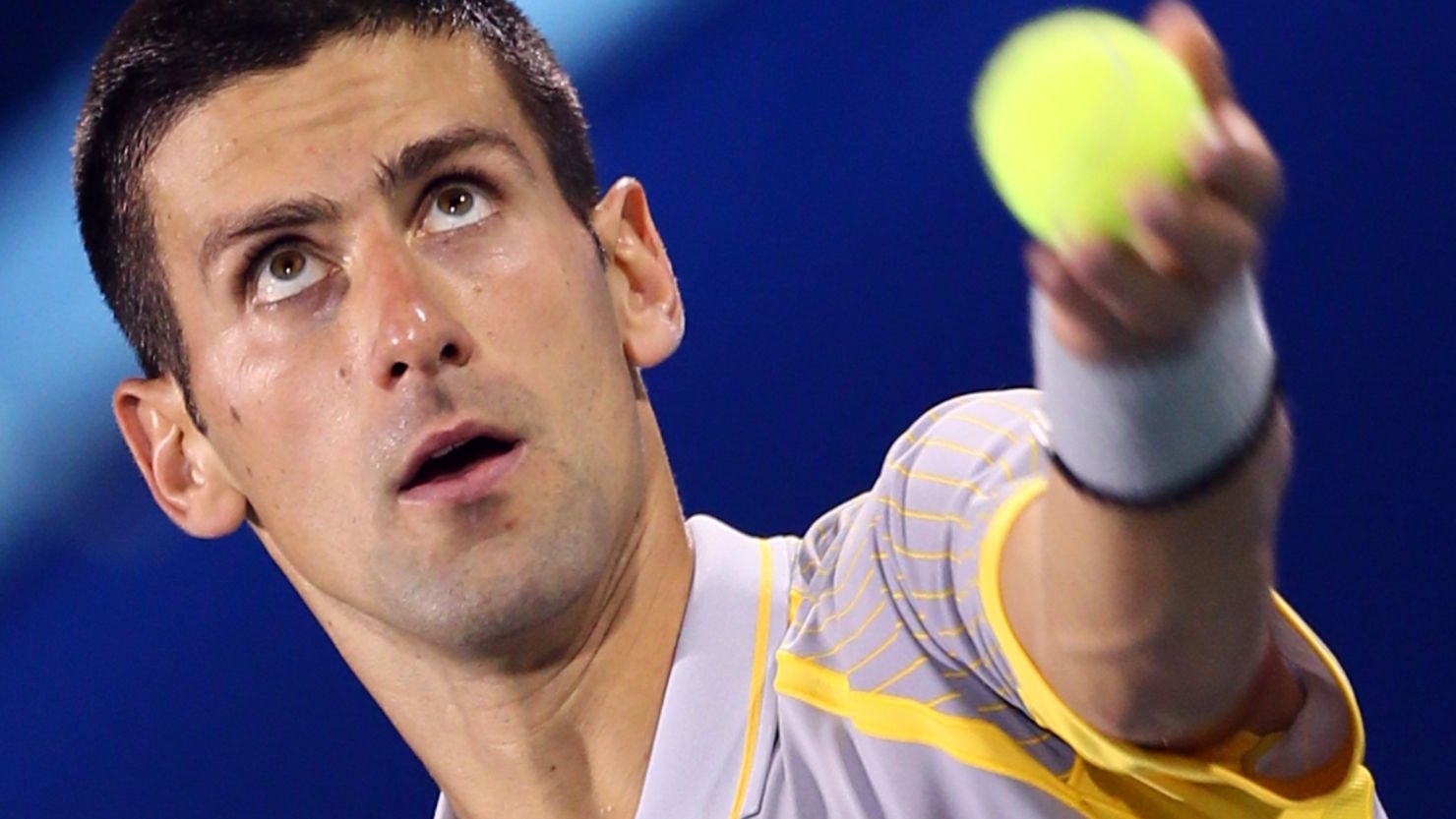 Novak Djokovic serves during his straight sets win over Andreas Seppi in the quarterfinals in Dubai. 