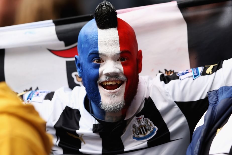 A Newcastle fan shows his support for the club's French foreign legion at the club's home game against Southampton in February.