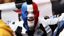 A Newcastle fan shows his support for the club's French foreign legion at the club's home game against Southampton in February.