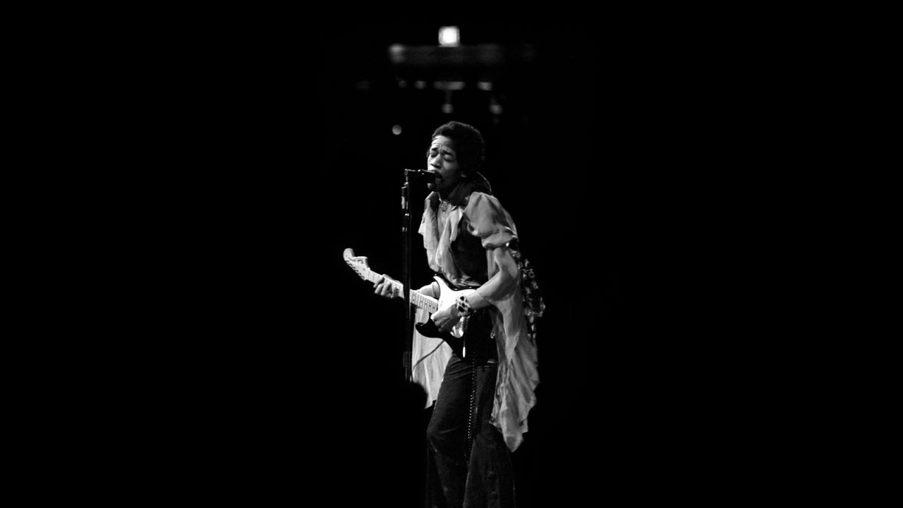 <strong>Hendrix performs at Madison Square Garden in 1969:</strong><br />"I was always mesmerized by the transformation of Jimi's persona from the shy, soft-spoken individual into the towering monster guitarist that appeared on stage demolishing everything in his path with waves of intense sound. I rarely attended Jimi's shows as just a fan and not being in a mobile truck recording him,so it was such a moment of visceral pleasure to capture these images from the side and front of the stage." --<em> Eddie Kramer</em>