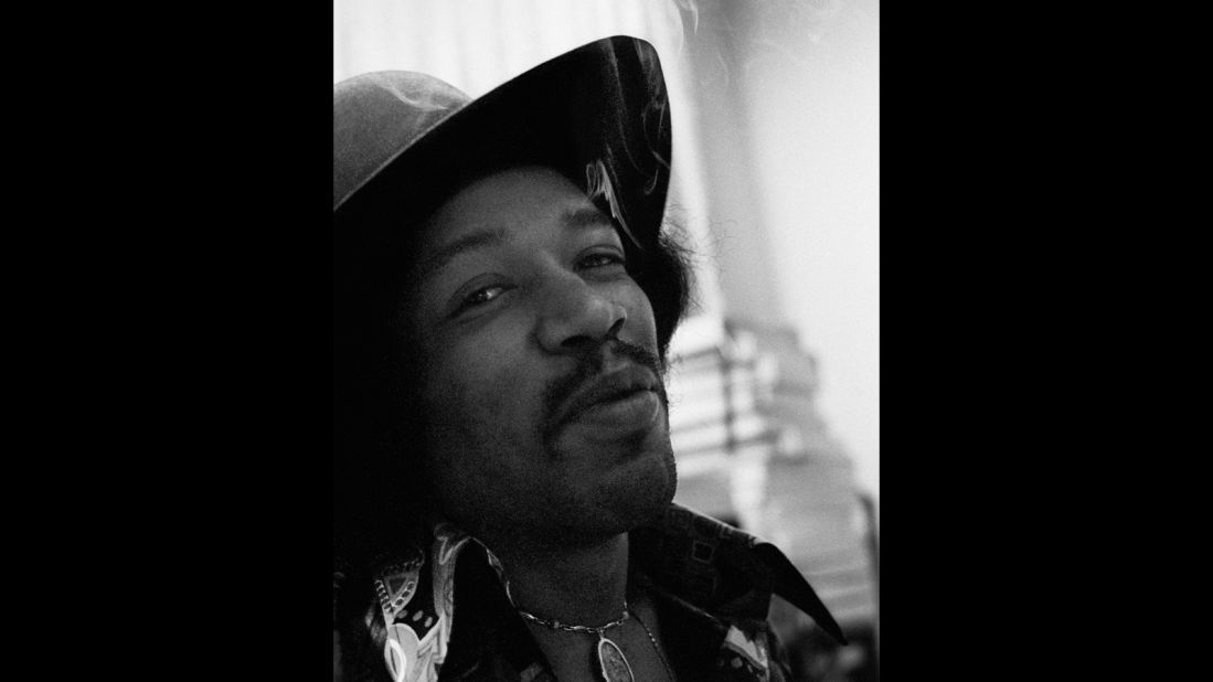 <strong>Hendrix records "Electric Ladyland" at the Record Plant in 1968:</strong><br />"Even though Jimi smoked grass he was never too stoned to work diligently and with tremendous focus on the task at hand.  He had just smoked a huge joint and was very happy and gave me a knowing smile, which I call the glint in the eye." --<em> Eddie Kramer</em>