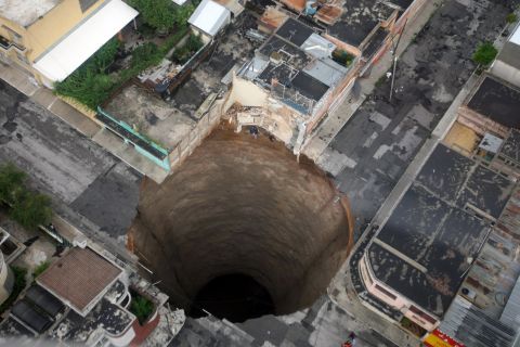 Tropical Storm Agatha caused a sinkhole to open in Guatemala City in May 2010.