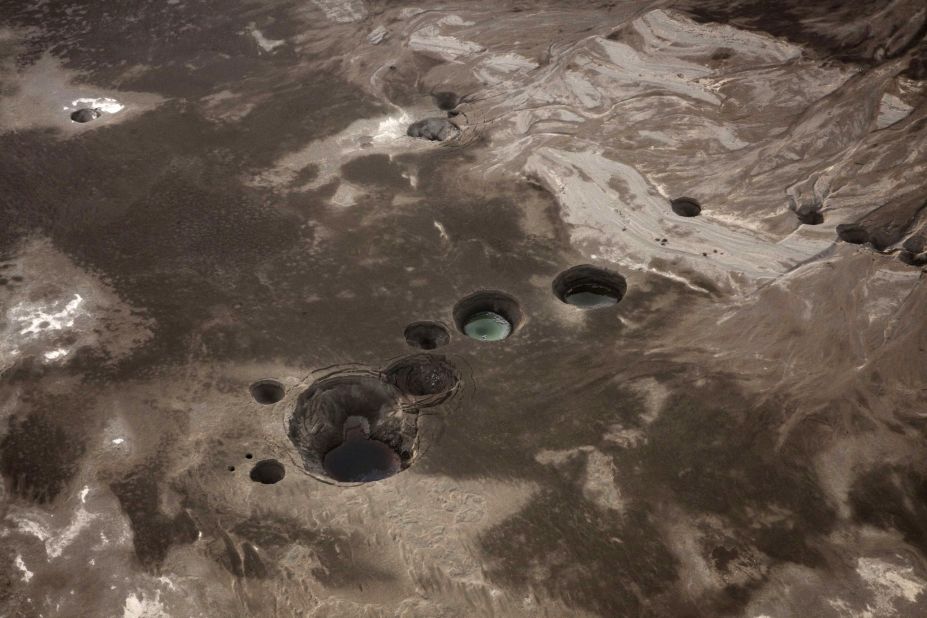 An aerial photo shows sinkholes created by the drying of the Dead Sea near Israel in 2011.
