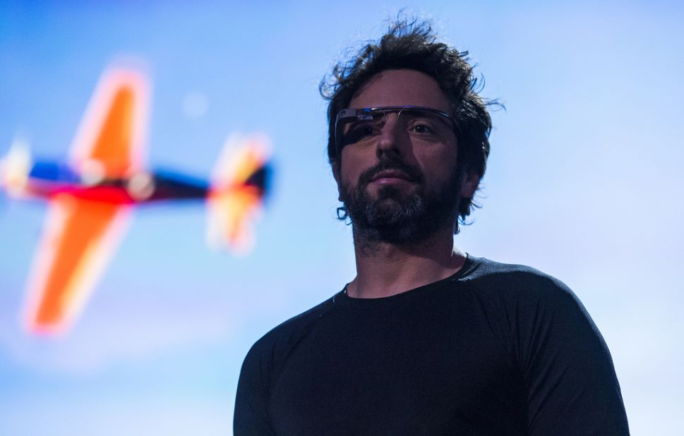 Google CEO Sergey Brin wears Google Glass, a product the company plans to market widely this year.
