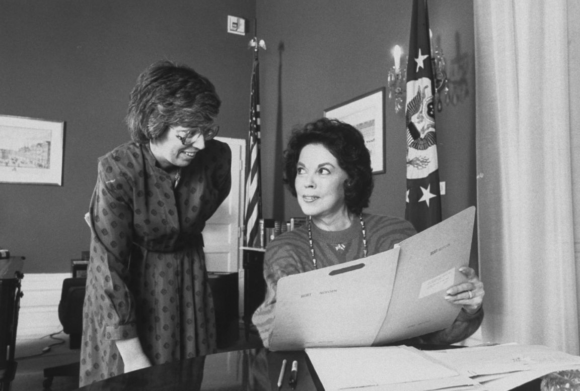 After her career as child star, Shirley Temple Black was appointed ambassador to the United Nations by President Richard Nixon, ambassador to Ghana by President Gerald Ford and ambassador to Czechoslovakia by President George H.W. Bush. Here, Temple Black, right, confers with her secretary, Ruth Underwood, in her embassy office in December 1989.