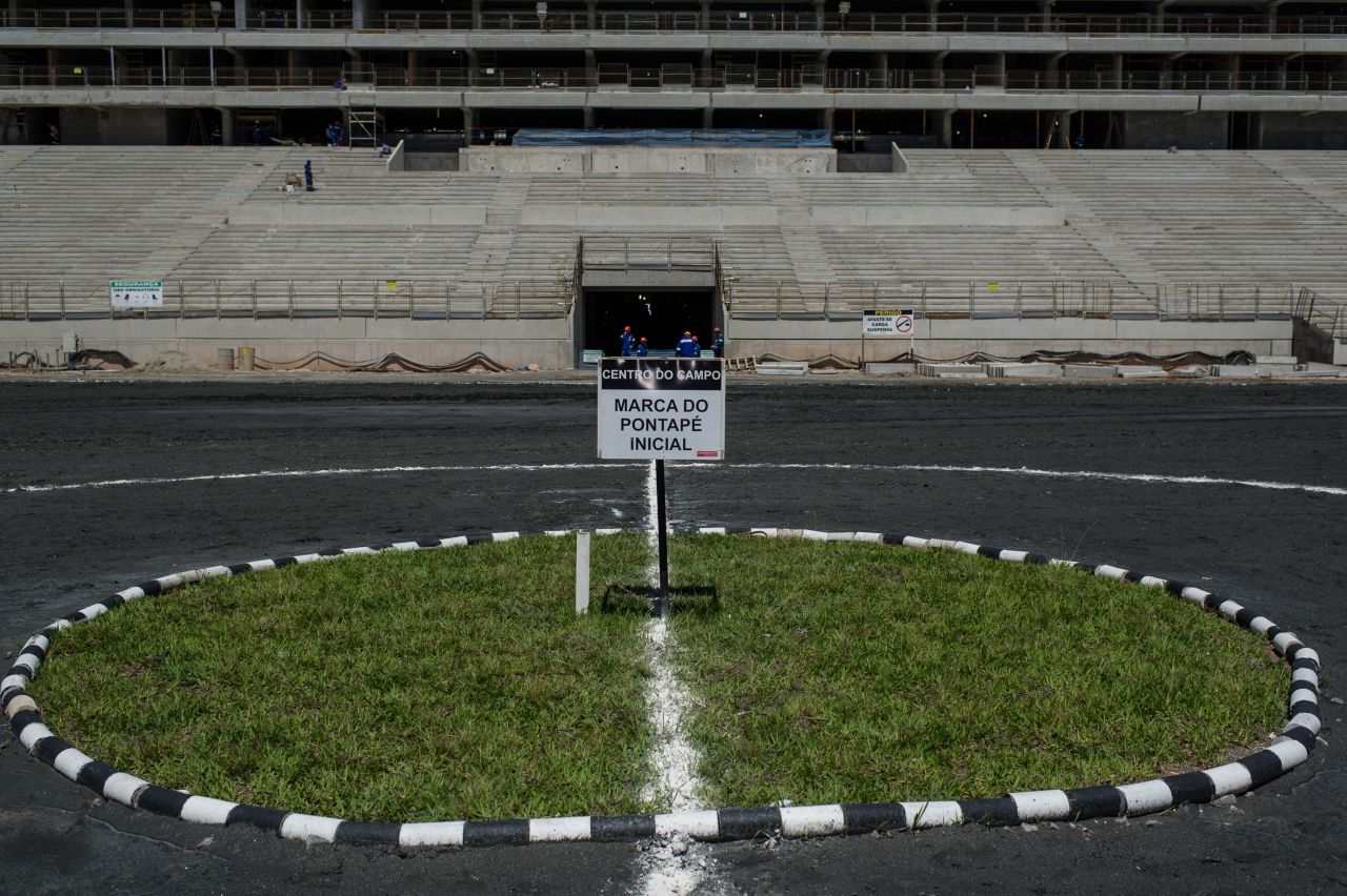 A panel marks the exact place of the kick off for the next FIFA World Cup 2014.