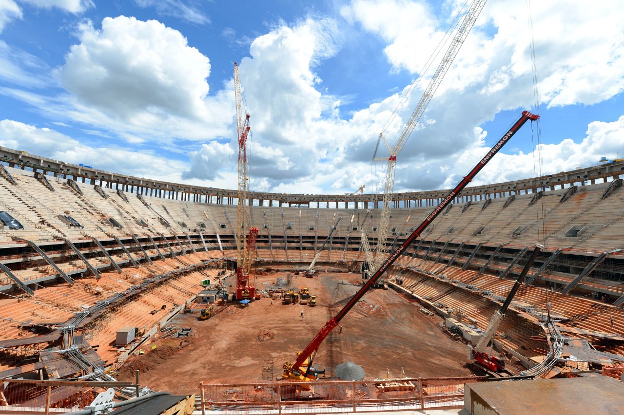 Brasilia's National Stadium under construction on December 13, 2012. The National Stadium will receive the first match of the eight-nation Confederations Cup matches on June 2013.