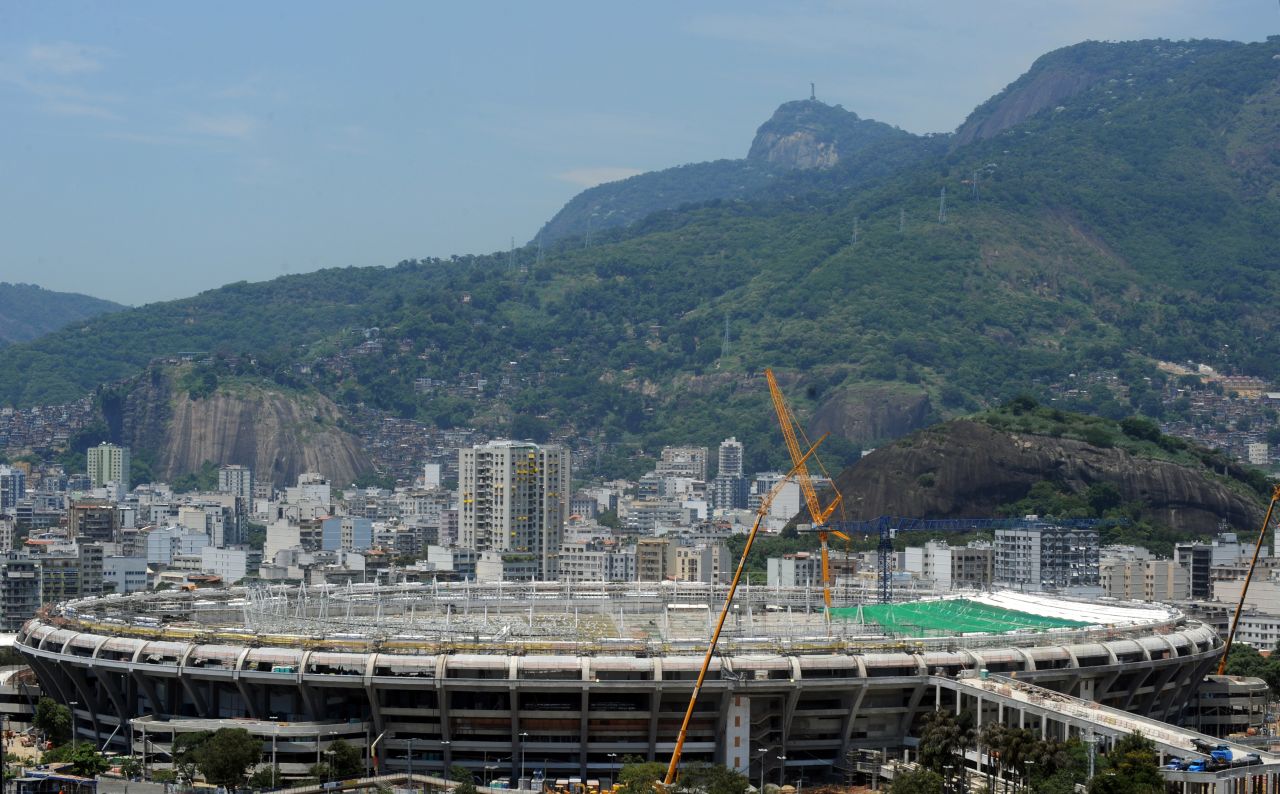 Picture of the famed Maracana football stadium in Rio de Janeiro as renovation works for the 2014 World Cup -- including the construction of a roof -- gets under way. The Maracana is classified as a historic monument so the facade will be maintained but a roof will be added to the five-storey oval stadium. 