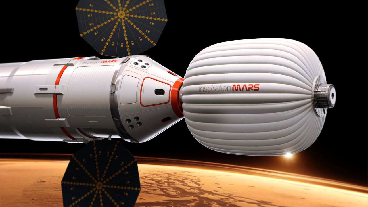 This is an illustration of the envisioned Inspiration Mars Foundation space capsule, which would launch in 2018.