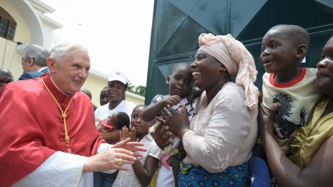 Pope Benedict XVI greeting Catholics during his visit to Luanda, Angola, on March 21, 2009.