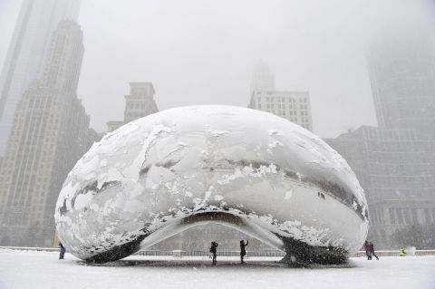 Chicago had its first snowfall of 6 inches or more since February 2011, leaving the Cloud Gate sculpture, commonly known as "The Bean," covered in the white stuff on March 5.