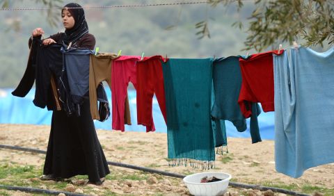 Clothes dry at the Qah refugee camp near the Turkish border in January 2013.