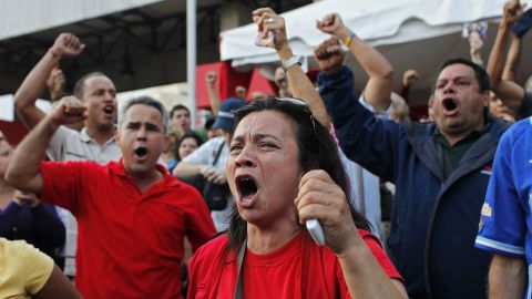Venezuelans shout in the streets of the capital on March 5.