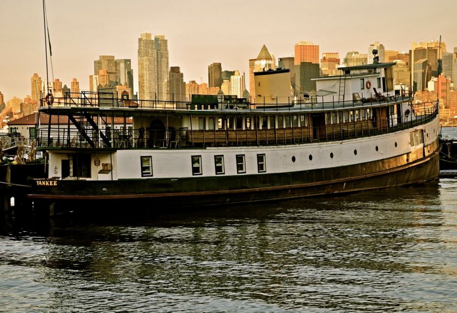 In her previous life, the 1907 SS Yankee Ferry transported new immigrants from Ellis Island to New York City. Today, she has been converted into a floating hotel, permanently moored in the Hudson River.