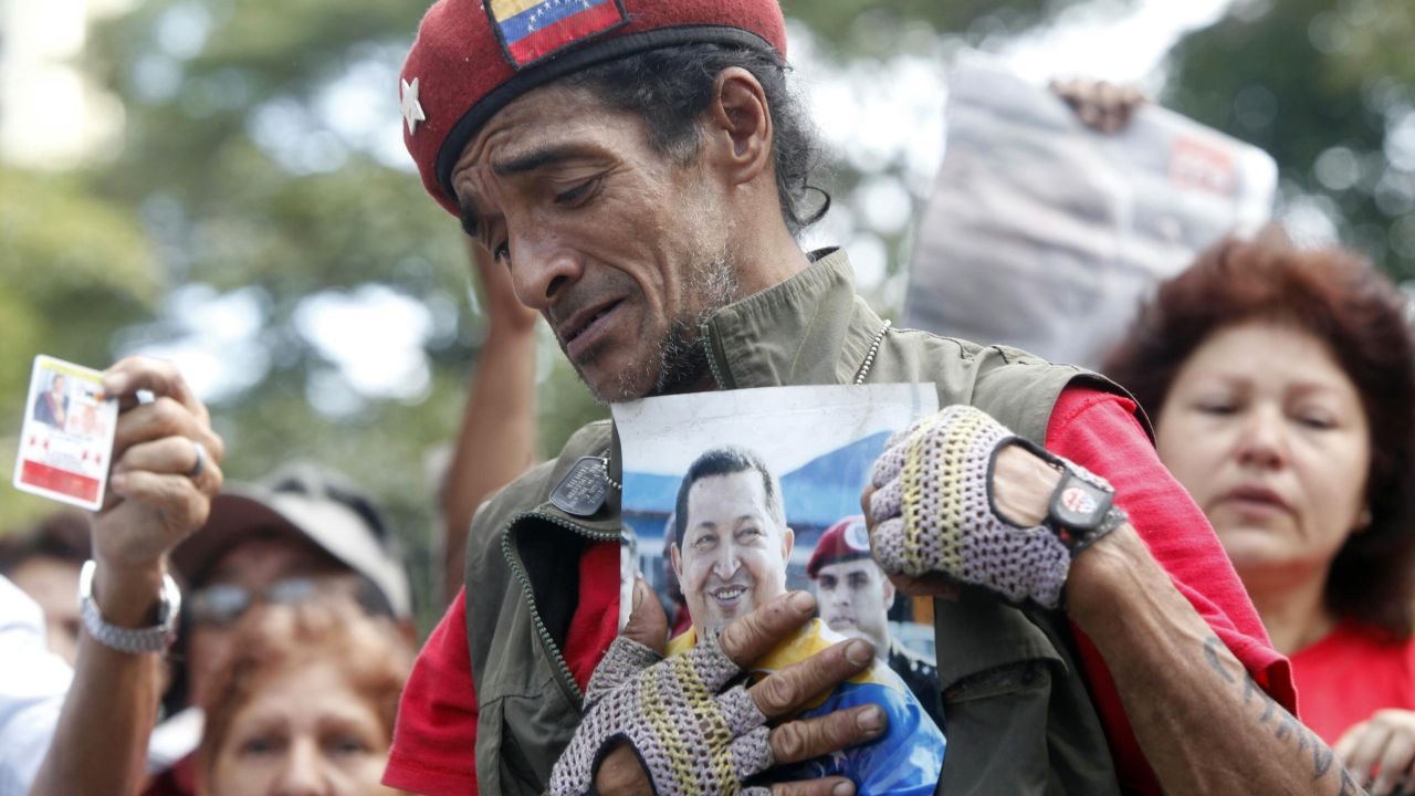 A man reacts at Plaza Bolivar of Caracas, on March 6.