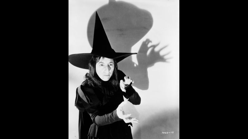 Margaret Hamilton poses as the Wicked Witch for a publicity shot. The character's hair was changed for the final production of the film.