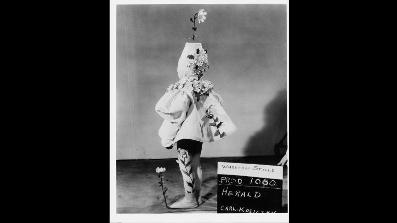 Karl Kosiczky dressed as the Munchkin Herald during a wardrobe test.