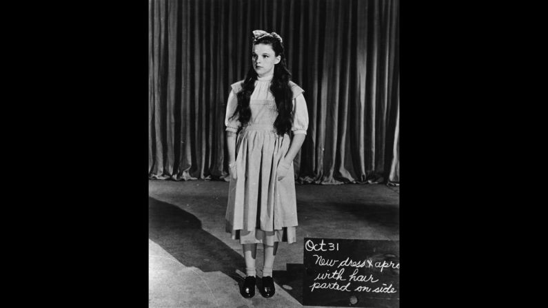 A full wardrobe and hair test shot for Judy Garland as Dorothy Gale. 