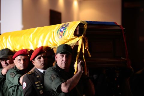 Chavez's coffin is carried Wednesday, March 6,  to the Military Academy for his funeral in Caracas. 