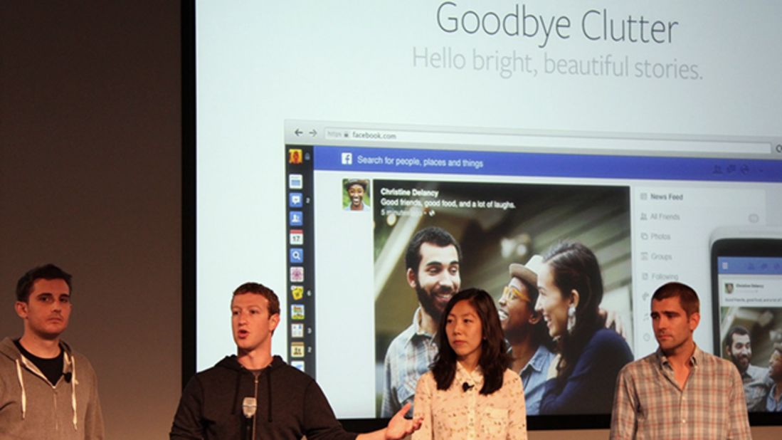 Zuckerberg and members of the Facebook team present the redesigned news feed in Menlo Park, California, on Thursday.
