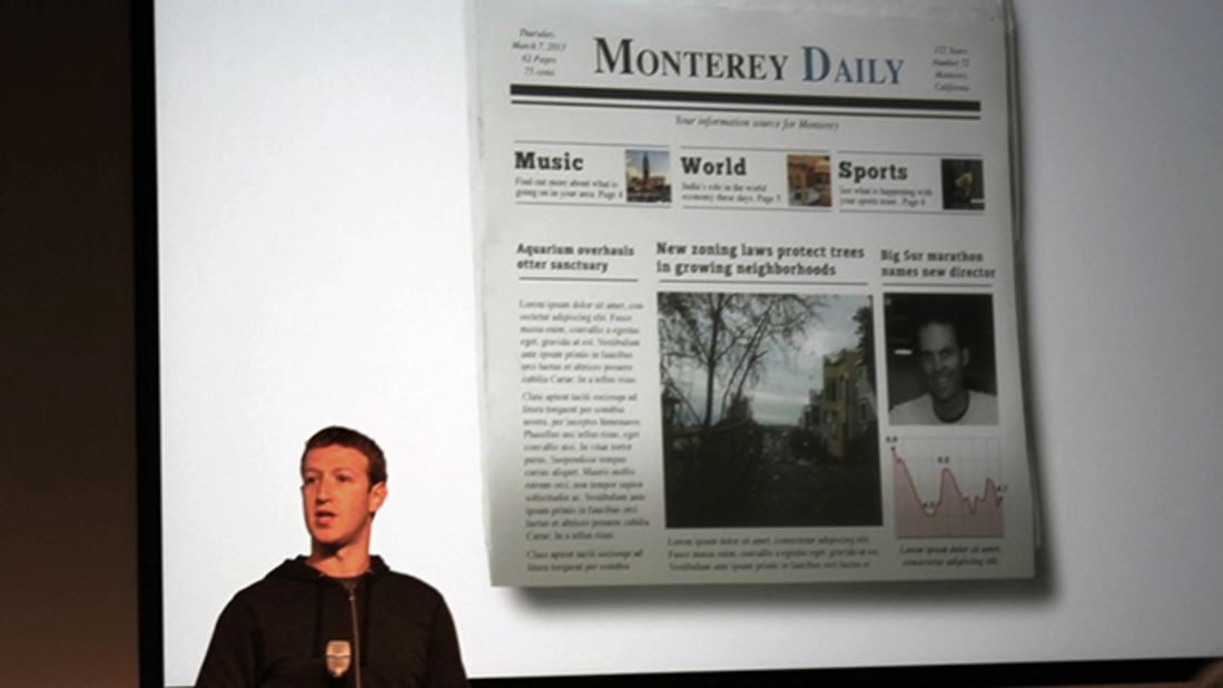 Mark Zuckerberg compared the updated news feed and its categories to the sections of local newspapers. 