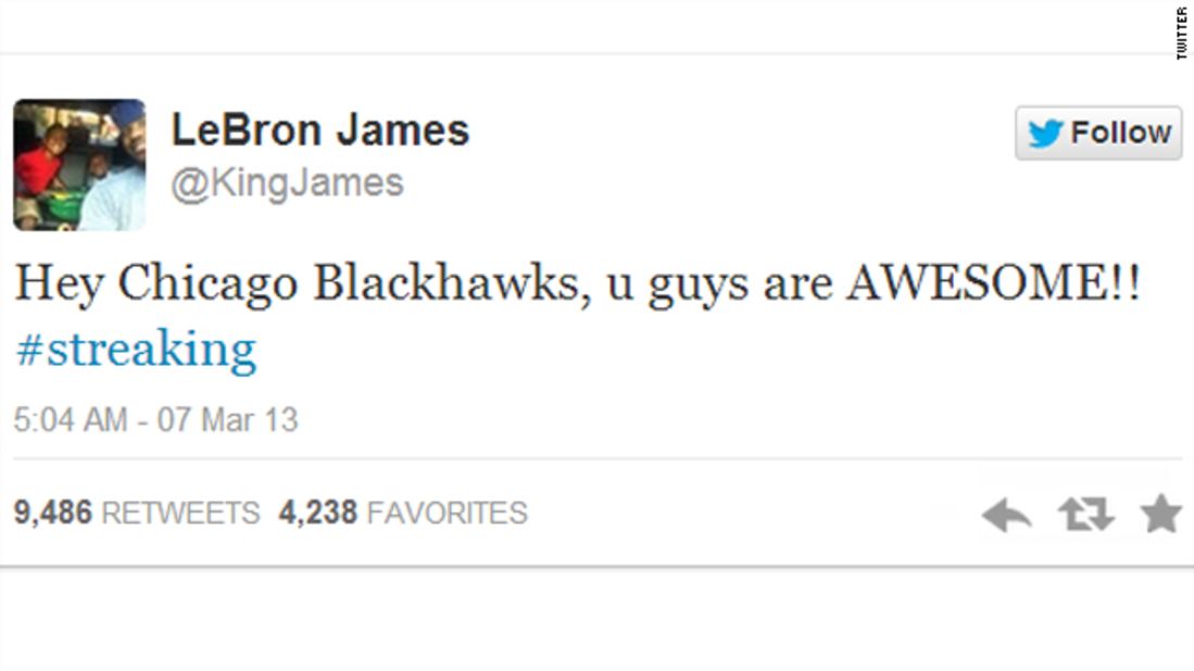NBA champion LeBron James even tweeted out his respect for the Blackhawks.